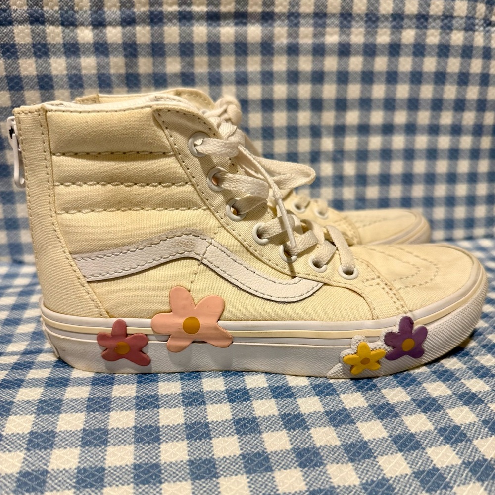 Cream High-Top Vans with Floral Accents